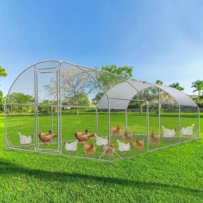4ever2buy Large Metal Chicken Coop with Run Walk-in Poultry Cage Chicken Runs House Pen Cage Dome Roofed Chicken Coops with Anti-Ultraviolet Cover for Outdoor Backyard Farm Use 9.5'W x 19.3'L x 6.3'H by GreenHaven Gardens