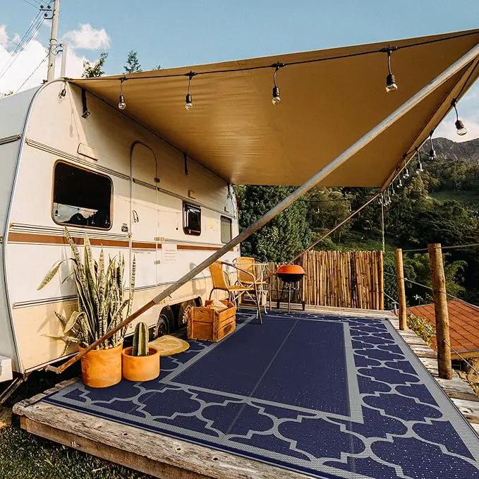 GENIMO 10 'x20 ' Outdoor Rug for Patio Clearance, Waterproof Indoor Outdoor Plastic Straw Rugs Carpet, Reversible Outside Area Rv Mat for Camping, Balcony Porch, Deck, Picnic, Beach (Blue & Grey) by GreenHaven Gardens