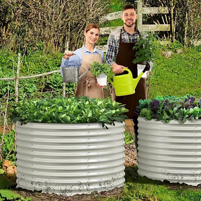 Olle 32" Tall, Raised Beds for Gardening Galvanized Raised Garden Beds Round Garden Bed Metal Flower Bed Outdoor, Backyard Garden Planter Box, Ivory by GreenHaven Gardens