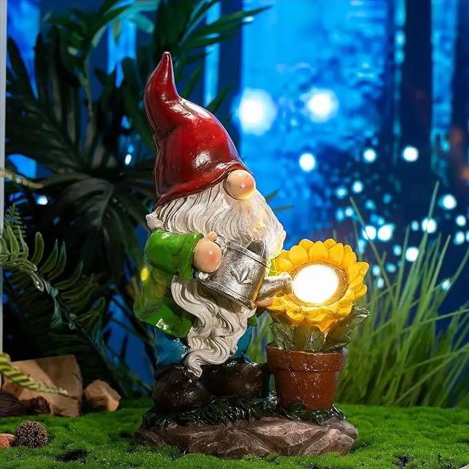TERESA'S COLLECTIONS Sunflower Garden Gnomes Decorations for Yard with Solar Lights, Cute Resin Garden Sculptures & Statues for Outdoor Patio Lawn Ornaments,Ideal Gifts for Mom Women and Man, 11.4" by GreenHaven Gardens
