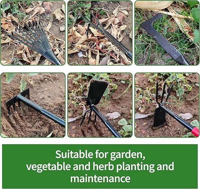 Set of 6 Gardening Tool Set, Rust-Resistant Handy Tools for Gardening, Ideal Gardening Gift Set, Including Trowel, Weeder, Hoes, and Rakes by GreenHaven Gardens