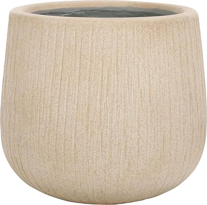 SAFAVIEH Outdoor Collection Francia Modern Beige Concrete Ficonstone Planter Pot by GreenHaven Gardens