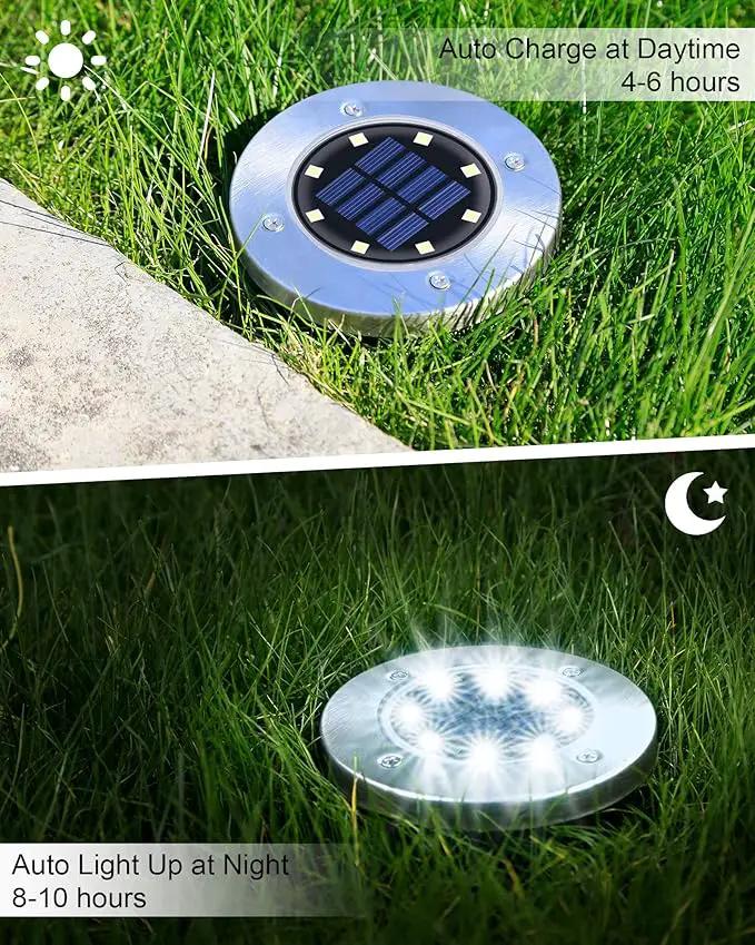 UFOND 8 Pack Solar Ground Lights, Outdoor Waterproof Solar Garden Lights Decor, Disk Solar Deck Lights, Landscape Lighting for Patio Pathway Yard,Outdoor Lights (Cold White) by GreenHaven Gardens