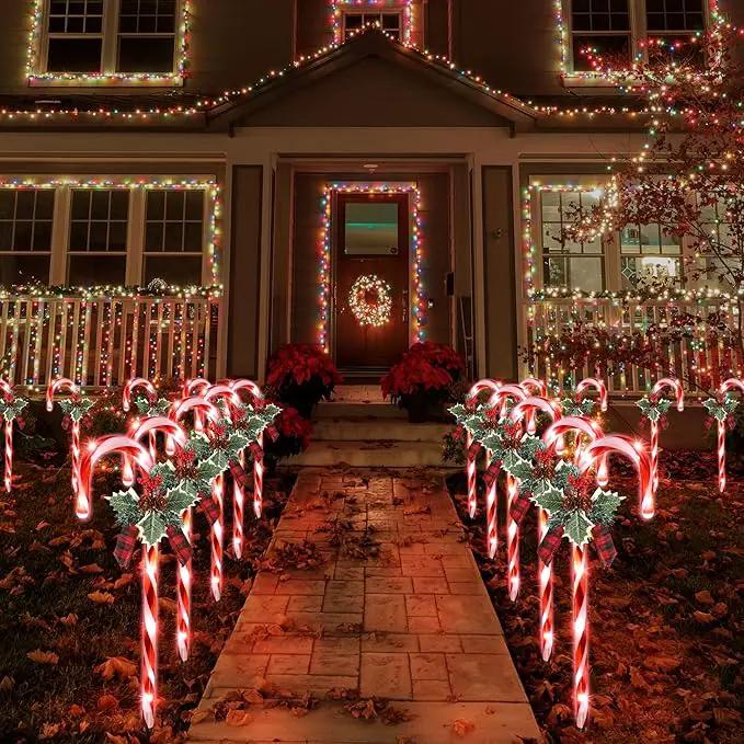 Hiboom Christmas Candy Cane Lights, 10 Pcs 21 Inch Pathway Markers Lights with Stakes, Christmas Driveway Lights End to End Connected for Xmas Holiday Party Walkway Patio Garden Decor (Red and White) by GreenHaven Gardens