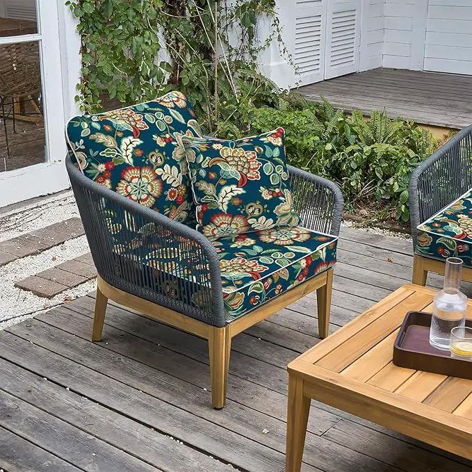 LVTXIII Outdoor/Indoor Deep Seat Cushion Patio Seat and Back Cushion Set All-Weather Replacement Chair Cushion for Wicker Chairs and Garden Furniture Decoration, 24"x24"x4", Peacock Blue by GreenHaven Gardens