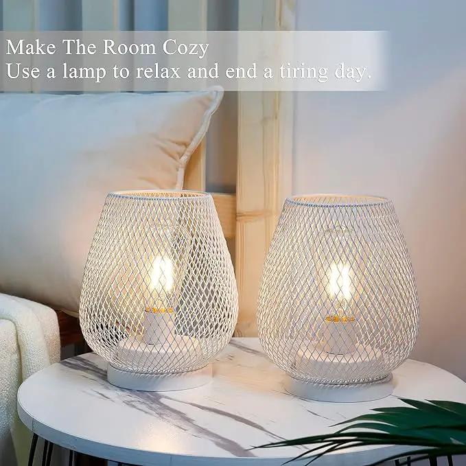 JHY DESIGN Set of 2 Metal Cage LED Lanterns Battery Powered Cordless Accent Light with LED Great for Weddings Parties Patio Events for Indoors Outdoors(White) by GreenHaven Gardens
