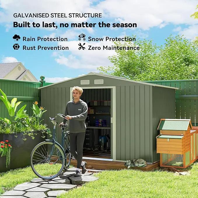 Outsunny 9' x 6' Outdoor Storage Shed, Garden Tool Metal Shed with Foundation Kit, Double Lockable Door, Air Vents and Sloping Roof, for Backyard, Patio, Lawn, Green by GreenHaven Gardens