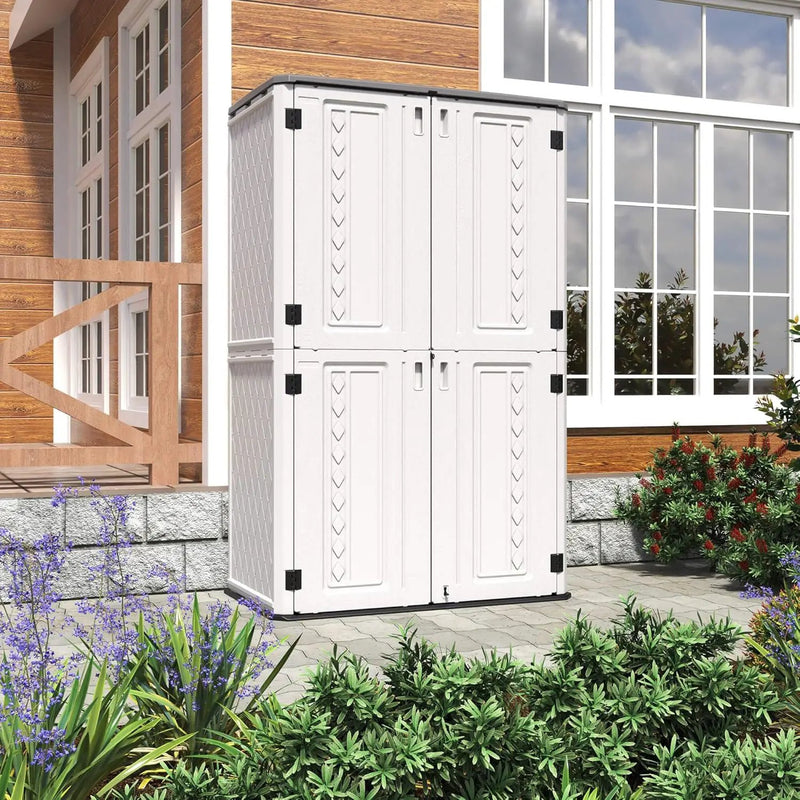 HOMSPARK Storage Shed Weather Resistance, Multi-Purpose Outdoor Storage Cabinet Waterproof, Outdoor Storage Cabinet for Garbage Cans, Lawnmower, Garden Accessories (Off White, Tall shed-53 cu ft) by GreenHaven Gardens