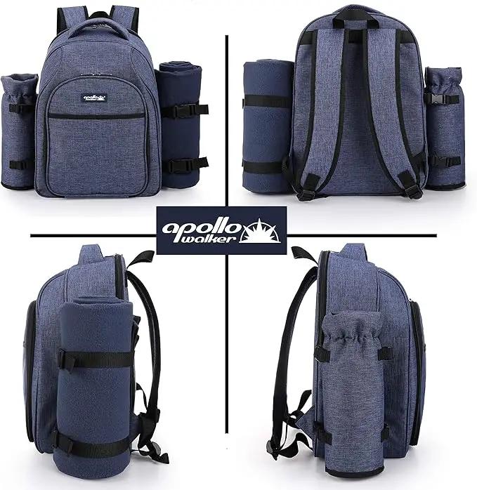 Apollo Walker Picnic Backpack Bag for 2 Person with Cooler Compartment, Detachable Bottle/Wine Holder, Fleece Blanket, Plates and Cutlery Set (2 Person, Navy) by GreenHaven Gardens