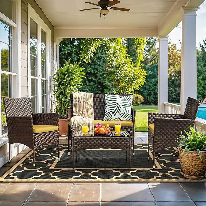 GENIMO 4 ' x 6 ' Outdoor Rug for Patio Clearance, Waterproof Indoor Outdoor Plastic Straw Rugs Carpet, Reversible Outside Area Rv Mat for Camping, Balcony Porch, Deck, Picnic, Beach (Black & Brown) by GreenHaven Gardens