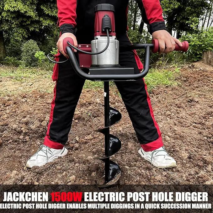 JACKCHEN 1500W Electric Post-Hole Digger with 6-Inch Auger Bit, Earth Auger Drill, Auger Bit Earth Auger, Ideal for Post Hole Digging, Drilling, Tree Planting, Red by GreenHaven Gardens