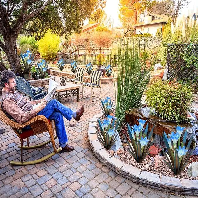 Homight Metal Agave Plant Outdoor Decoration Outdoor Garden Decoration Lily Mexican Yard Art Plant Garden Agave Lily Decorative Garden Gift… (3 Big Blue Lilies) by GreenHaven Gardens