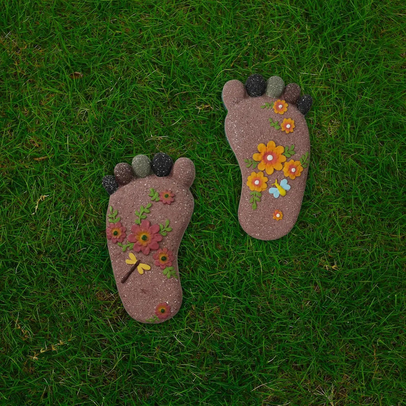 Stepping Stones - Light Brown Resin Footprint Shaped Set of 2 for Patio, Deck, Garden or Sidewalk by GreenHaven Gardens