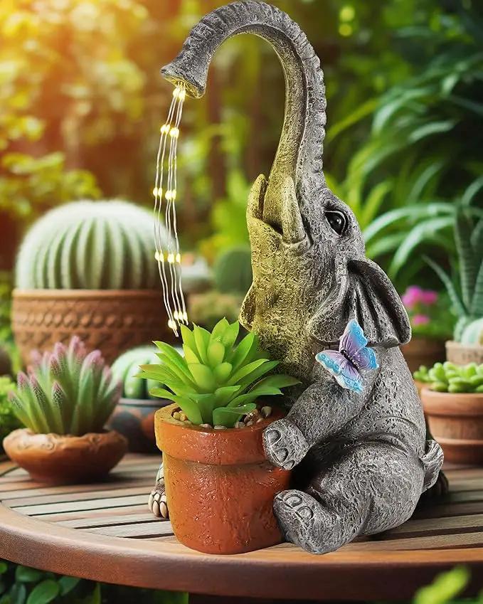 Solar Powered Resin Elephant Garden Statue with Water Fountain Light - Durable Outdoor Decor for Patio and Lawn - Unique Elephant Gift for All Ages by GreenHaven Gardens