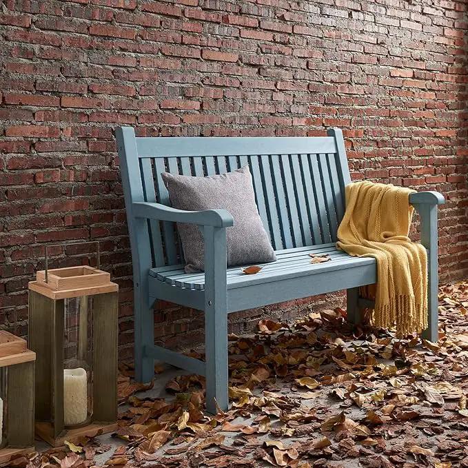 Psilvam Garden Bench, 2-Person Poly Lumber Patio Bench, All-Weather Outdoor Bench That Never Rot and Fade, Memorial Bench, Suit for Garden, Porch and Park(Blue) by GreenHaven Gardens