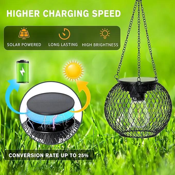 Solar Lanterns Outdoor, 4 Pack Brighter Metal Solar Hanging Lanterns, IP65 Waterproof Solar Lights Outdoor, Gardening Gifts & Decor for Garden Yard Patio Pathway by GreenHaven Gardens