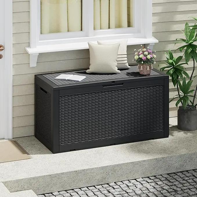 NUNU LAB 102 Gallon Large Waterproof Resin Deck Box, Lockable Outdoor Storage Box with Gas Lift, Patio Cushions, Garden Tools, Pool Supplies, Indoor Outdoor Storage Container, Black by GreenHaven Gardens