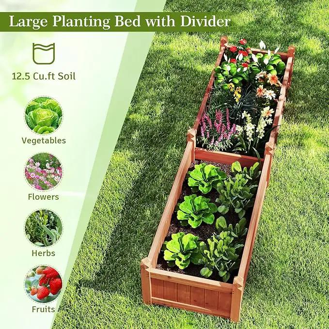 HAPPYGRILL Raised Garden Bed, Wood Elevated Flower Box with 8 Drain Holes, Liner, for Flowers, Vegetables, Herbs, Fruits, Outdoor Planter Box for Backyard, Garden, Lawn, 89" x 23.5" x 16" by GreenHaven Gardens