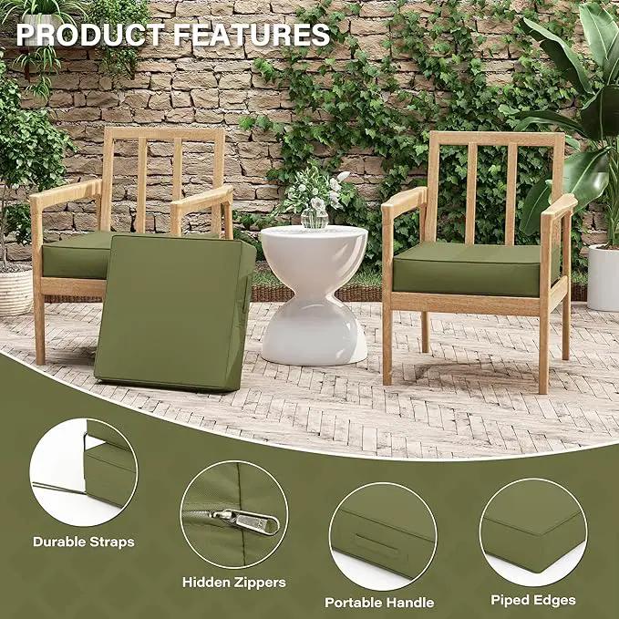 Patio Chair Cushions 19 X 19 X 4 Inch Waterproof Outdoor Seat Cushions for Patio Furniture, Outdoor Sofa Couch Pads with Ties & Handle, Set of 2, Light Green by GreenHaven Gardens
