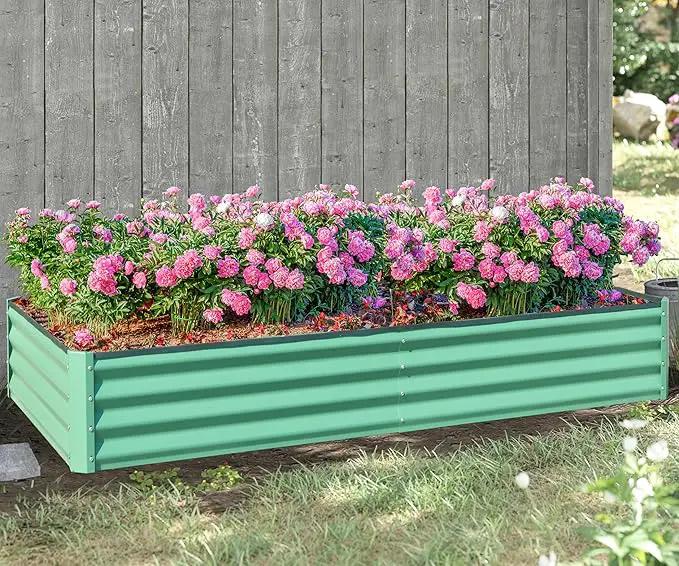 Domi Galvanized Raised Garden Bed, Outdoor Planter Garden Boxes Large Metal Planter Box for Gardening Vegetables Fruits Flowers, Green (6x3x1ft) by GreenHaven Gardens