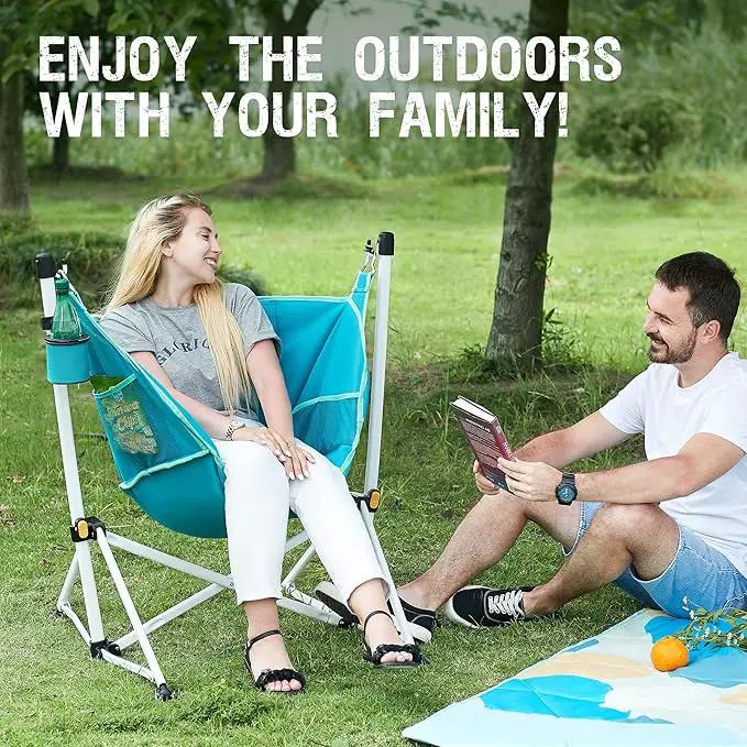 Portal Hammock Camping Chair Folding Rocking Chair Portable Swinging Chair with Cup Holder for Outdoor Lawn Backyard Patio Car Camp Sports Concerts,Support 350 lbs Blue by GreenHaven Gardens