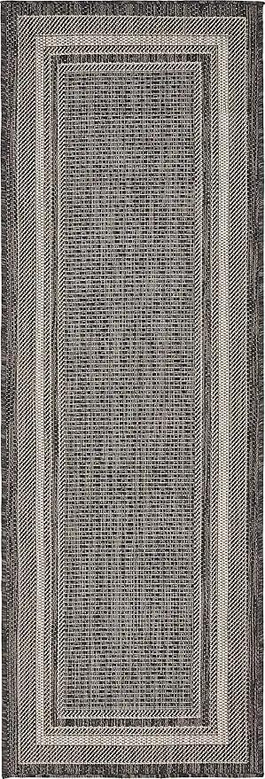 Unique Loom Outdoor Border Collection Area Rug - Soft Border (2' x 6' 1" Runner, Black/ Ivory) by GreenHaven Gardens