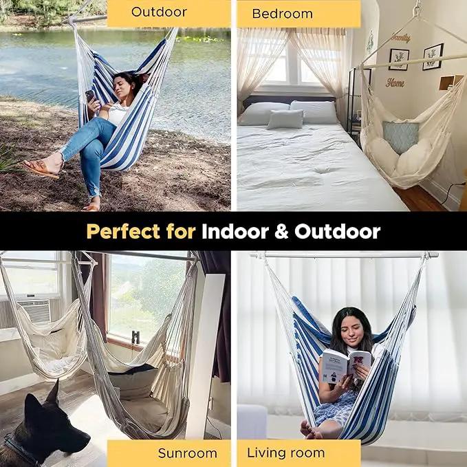 ADVOKAIR Hammock Chair Hanging Chair Rope Swing XXL - Max 500lbs, 70in Large Hammock Swing Chair -Portable Steel Spreader Bar with Anti-Slip Rings-Roomy & Strong by GreenHaven Gardens