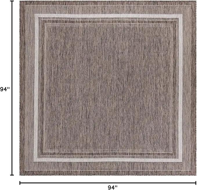 Unique Loom Outdoor Border Collection Area Rug - Soft Border (7' 10" Square Brown/Ivory) by GreenHaven Gardens