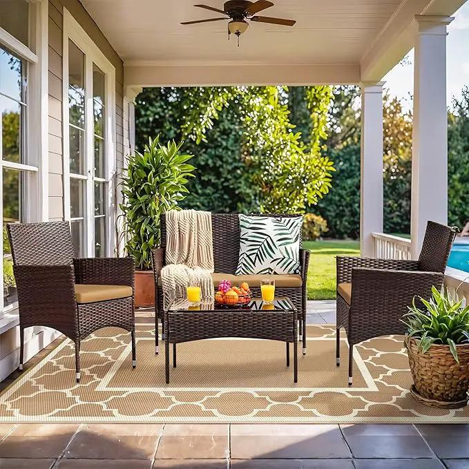 GENIMO 9' x 12' Outdoor Rug for Patio Clearance, Waterproof Indoor Outdoor Plastic Straw Rugs Carpet, Reversible Outside Area Rv Mat for Camping, Balcony Porch, Deck, Picnic, Beach (Brown & Beige) by GreenHaven Gardens