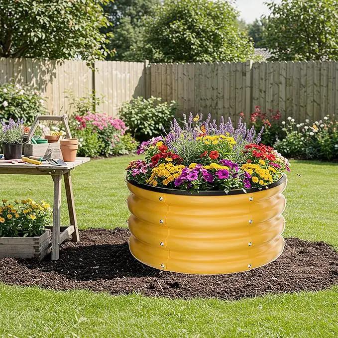 ZXZYHFTY Round Galvanized Raised Garden Bed kit,Yellow Outdoor Garden Raised Planter Box, Round Large Metal Raised Garden Beds for Vegetable 2 * 2 * 1ft 1 Pack by GreenHaven Gardens