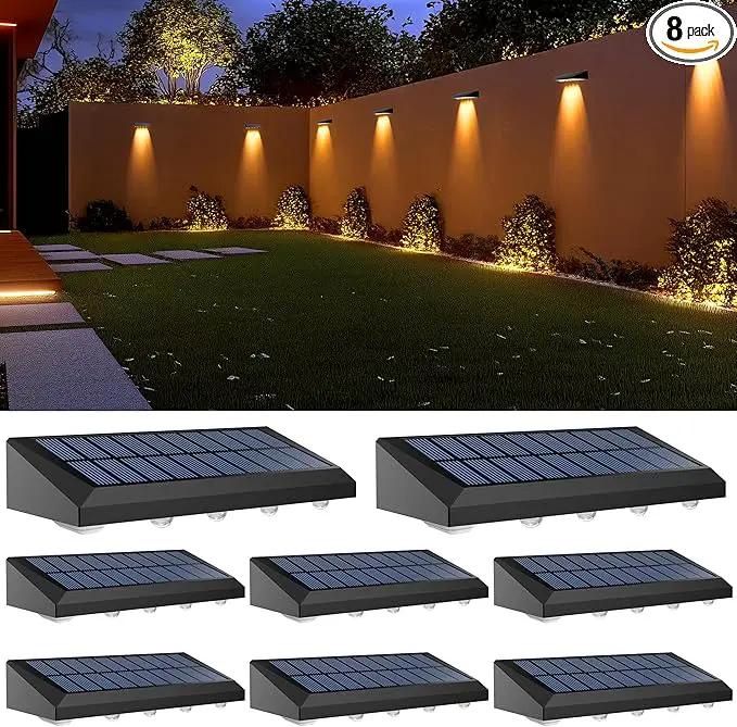 Solar Fence Lights Outdoor Waterproof IP65, 8 Pack Fence Lights Solar Powered 60 Lumens Auto On/Off Step Wall Lights Outside Decorations for Yard, Porch, Patio, Stairs, Pool, Deck, Garden- Warm Light by GreenHaven Gardens