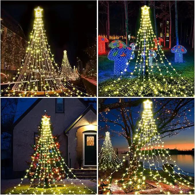BlcTec Outdoor Christmas Decorations, 317 LED Christmas Lights with 9 Strands 11.9ft Waterfall Christmas Tree Lights, 8 Modes, Waterproof, Topper Star & Timer for Yard Patio Xmas Décor, Warm White by GreenHaven Gardens