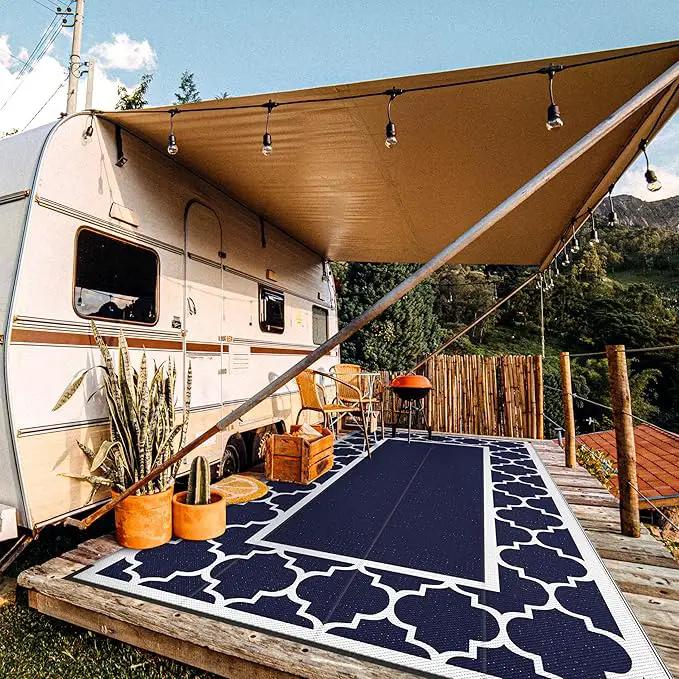 GENIMO 8' x 16' Outdoor Rug Waterproof for Patio, Foldable Reversible Plastic Straw Area Rugs Mat for Rv Decor, Outside Carpet for Camper, Deck, Picnic, Beach, Balcony, Porch, Blue & White by GreenHaven Gardens