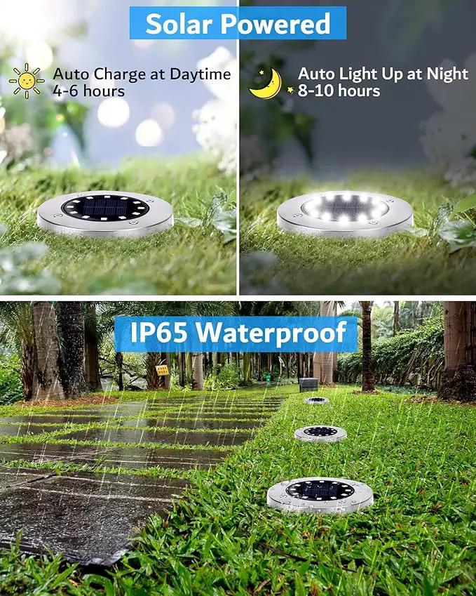 Biling Outdoor Lights 12 Packs, Bright 12 LEDs Waterproof, Ground Flat Pathway Lights Solar Powered for Yard Walkway Garden Driveway (White) by GreenHaven Gardens