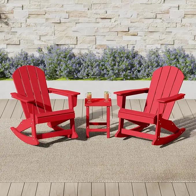 WO Home Furniture Adirondack Chair Table Set of 2 PCS Outdoor Folding Chair w Side Table Weather/UV Resistant for Lawn, Garden, Bon Fire, Balcony (Red) by GreenHaven Gardens