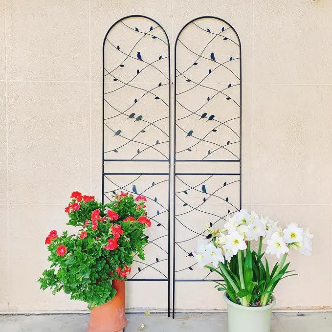 Metal Garden Trellis Rustproof Trellis for Climbing Plants Outdoor Flower Support Bird Deco (Black-4 Pack, 86.7"x19.7") by GreenHaven Gardens
