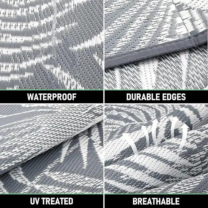 HiiARug Outdoor Plastic Straw Rug - 6x9Ft Waterproof Reversible Patio Mat for Deck, Beach, RV, Camper, Backyard by GreenHaven Gardens