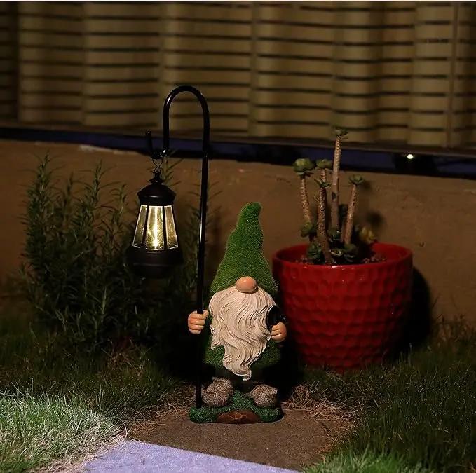 Flocked Garden Gnome Statue, Large Outdoor Gnome with Solar Lights, Funny Garden Figurines for Outdoor Home Yard Decor (15.8 Inch Tall) by GreenHaven Gardens