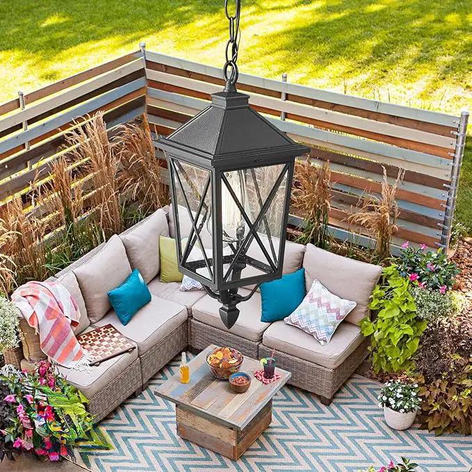 Darkaway Outdoor Pendant Light Fixture, Outdoor Hanging Porch Light with Seeded Glass, Anti-Rust Waterproof Aluminum E26 Socket Lighting for Porch Entryway Doorway by GreenHaven Gardens