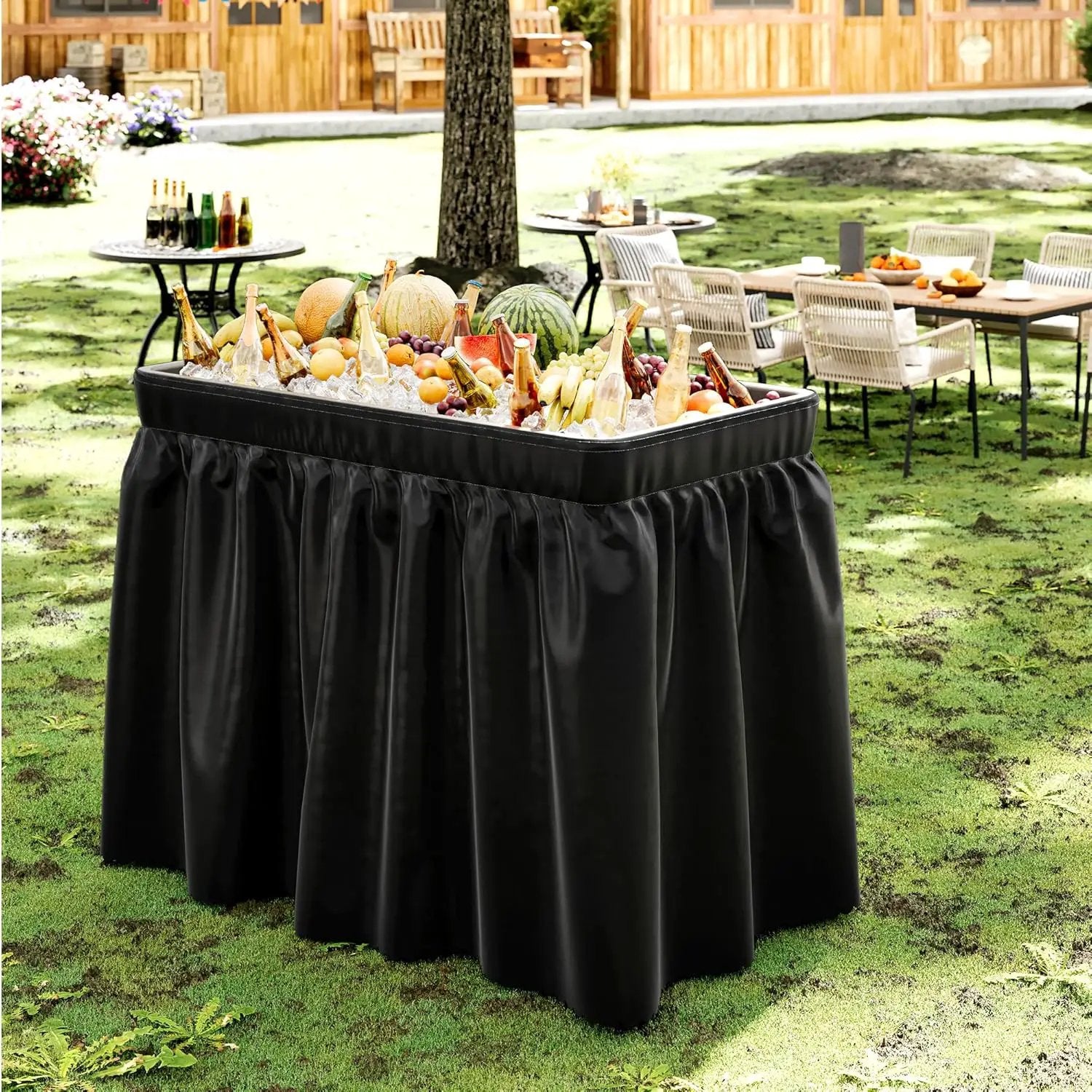 4 Foot Ice Cooler Table with Matching Skirt & Drain Hose, with Iron Stand, Portable Patio Outdoor Chilling Table Portable Bar for Events for Party, Picnic, BBQ, Camping (Black) by GreenHaven Gardens