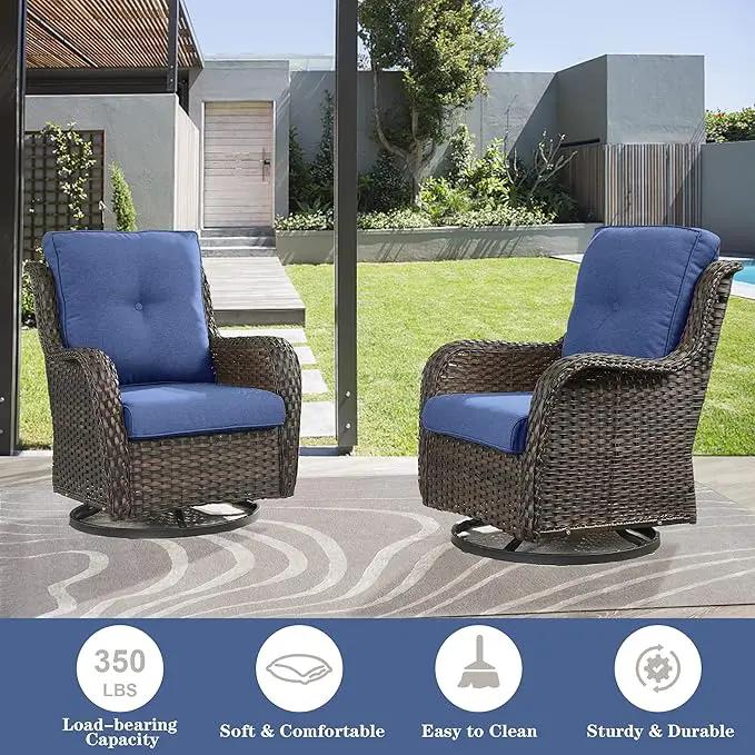 Wicker Outdoor Furniture Patio Furniture Set - 6 Piece Patio Conversation Set with Swivel Rocker Chairs, Loveseat Sofa, Ottomans and Coffee Table, Blue Cushion by GreenHaven Gardens