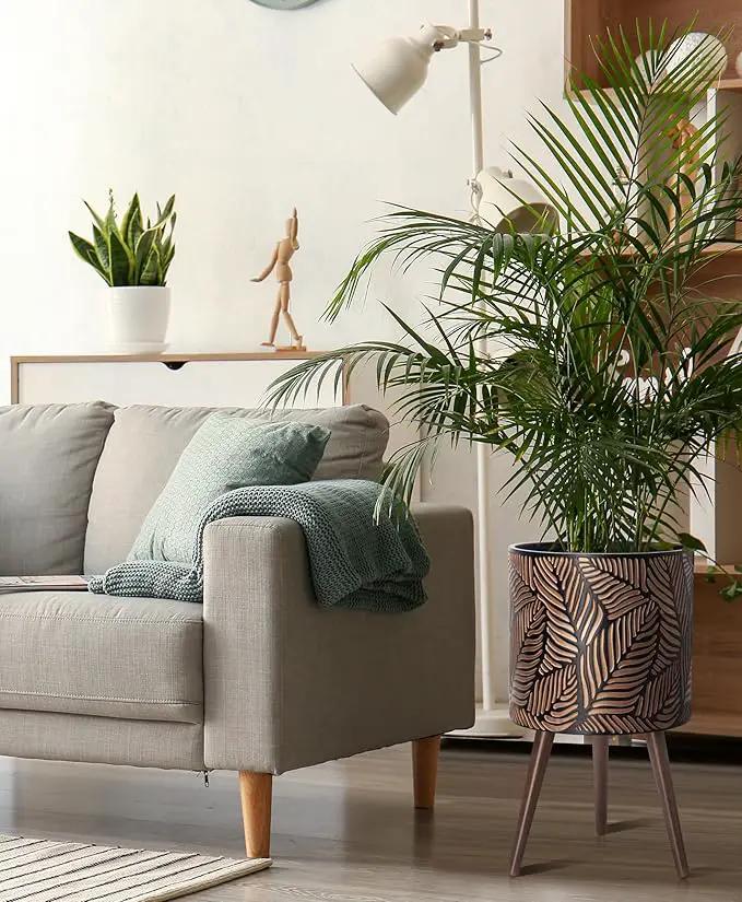 D'vine Dev 14 Inch Planter Pot with Stand, Mid-Century Tall Plant Pot with Legs for Indoor Plants, X-Large, Bronze/Grey, 88-L-D-6 by GreenHaven Gardens