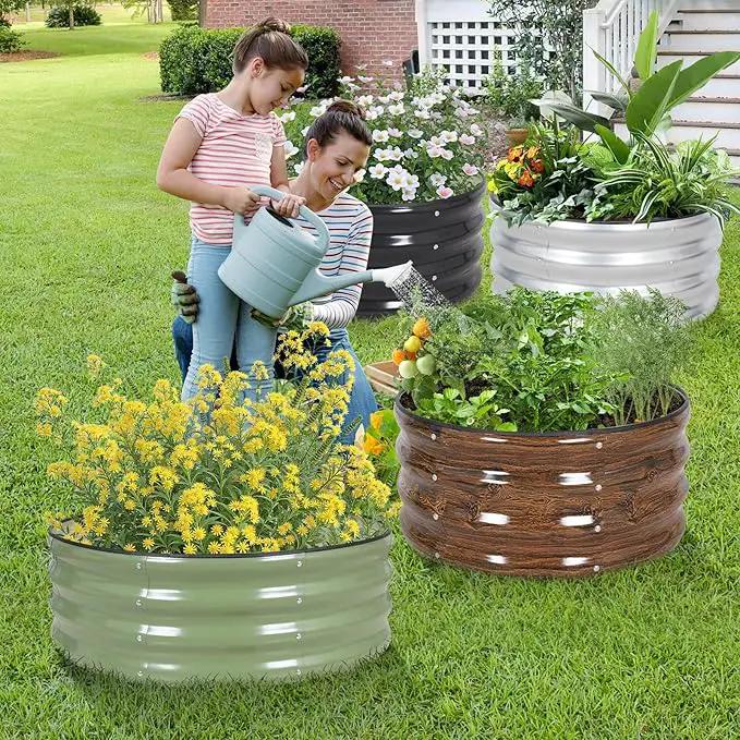 Galvanized Round Raised Garden Bed Outdoor-2Pack Raised Beds for Gardening| Metal Planter Box 3x3x1FT, Green by GreenHaven Gardens