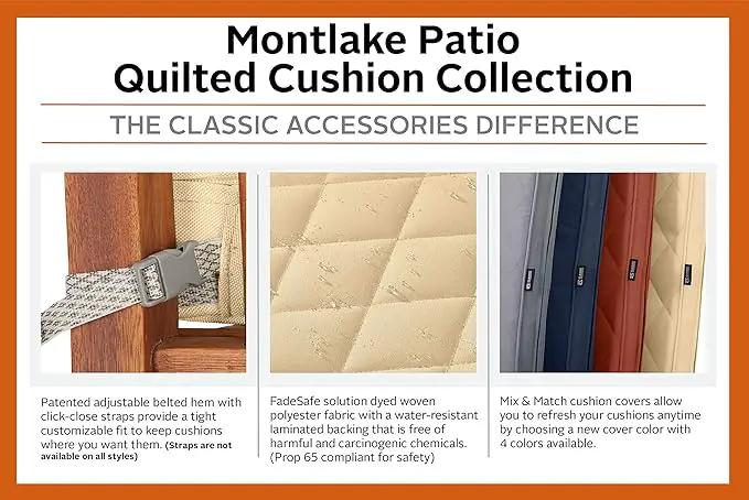 Classic Accessories Montlake FadeSafe Water-Resistant 25 x 22 x 4 Inch Wide Back Patio Quilted Lounge Cushion, Grey by GreenHaven Gardens