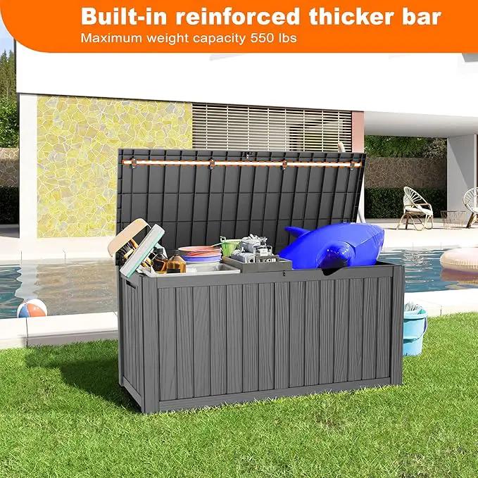 150 Gallon Deck Box,Resin Outdoor Storage Box with Lockable for Patio Furniture, Pool Accessories, Garden Tools Waterproof Outside Storage Box, Black by GreenHaven Gardens