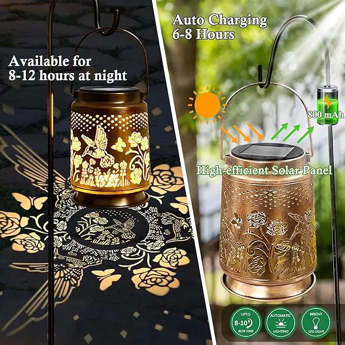 KY&BOSAM Solar Lanterns Outdoor Waterproof Rose Hummingbird Garden Decor Birthday Gift for Women Mom Grandma Hangings Solar Lights Metal Diwali Decoration Outside Lantern for Yard Patio Backyard Porch by GreenHaven Gardens