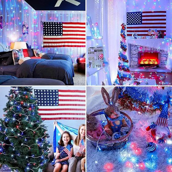 JMEXSUSS Red White & Blue Lights Clear Wire, 66 Ft 200 LED 4th of July Decorations String Lights Plug in, Christmas Lights for Independence Day Celebration Party Memorial Day Patriotic Holidays Decor by GreenHaven Gardens
