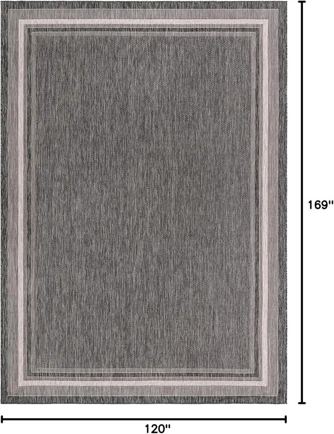 Unique Loom Outdoor Border Collection Area Rug - Soft Border (10' x 14' 1" Rectangle, Black/ Ivory) by GreenHaven Gardens