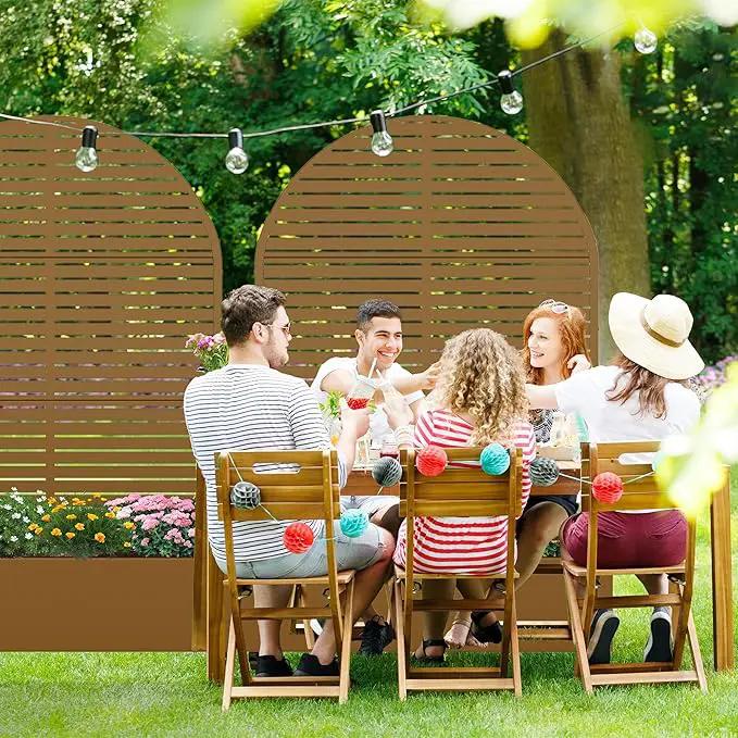 Casaphoria Metal Raised Garden Bed with Trellis and Wheels, 72"x47"x16" Arched Planter Box for Climbing Plants, Vegetables & Vines, Features Drainage Holes and Privacy Screen (Brown-Louvered) by GreenHaven Gardens