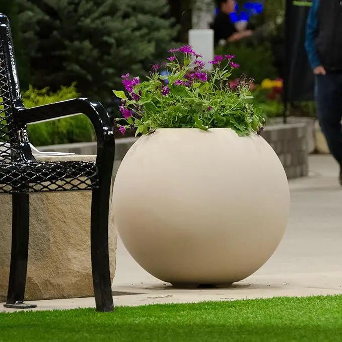 Orbo Large Planter – Fiberglass Indoor/Outdoor and Weather-Resistant Globe Planter (Sand Stone, 35.4" D x 31.3" H) by GreenHaven Gardens